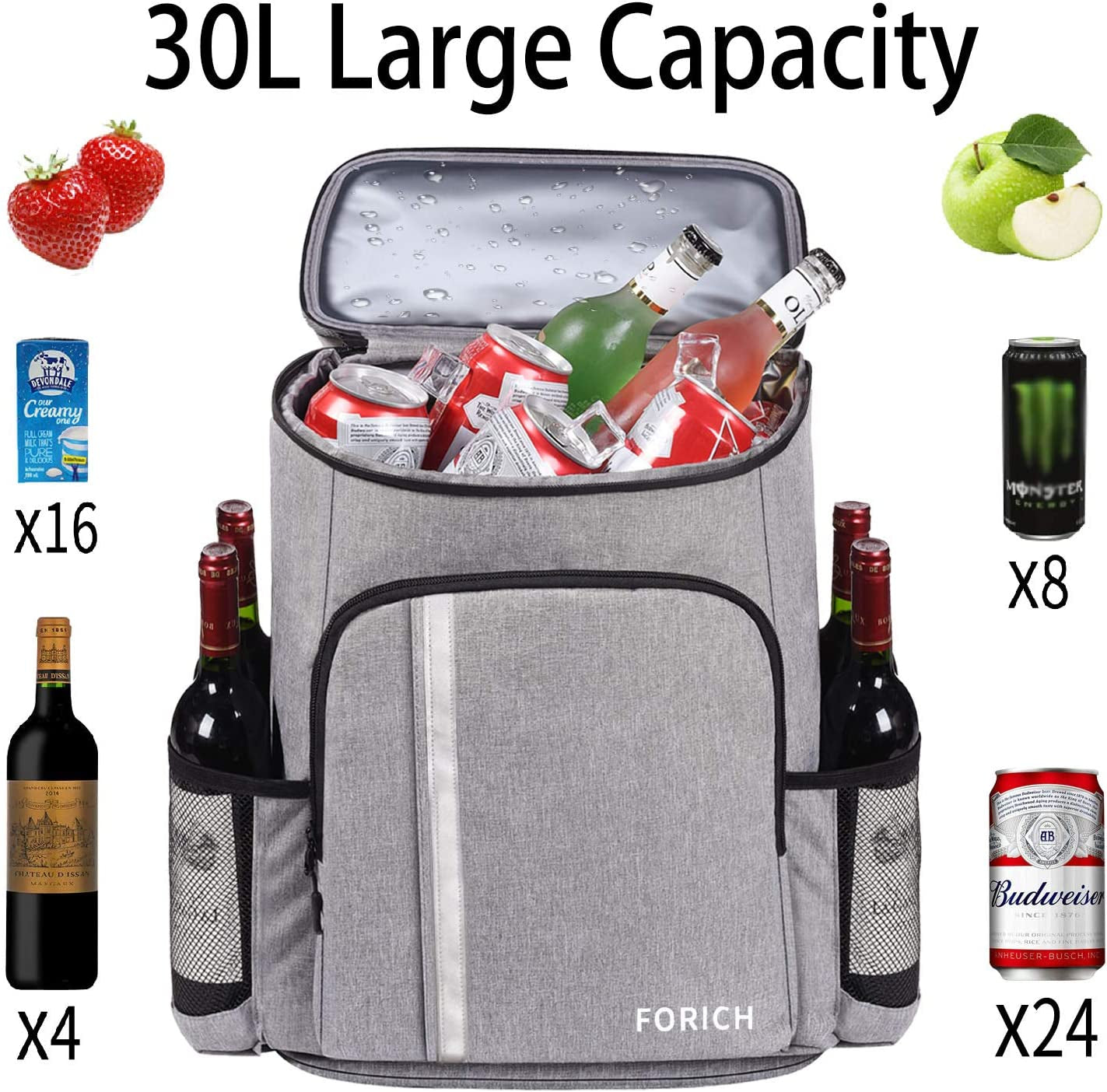 Backpack Cooler, Insulated, 30 Can Capacity - 62810BPCLR